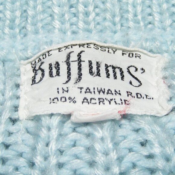 Vintage Cardigan Sweater, S, Light Blue, Big buttons, Acrylic, BUFFUMS - Picture 9 of 10